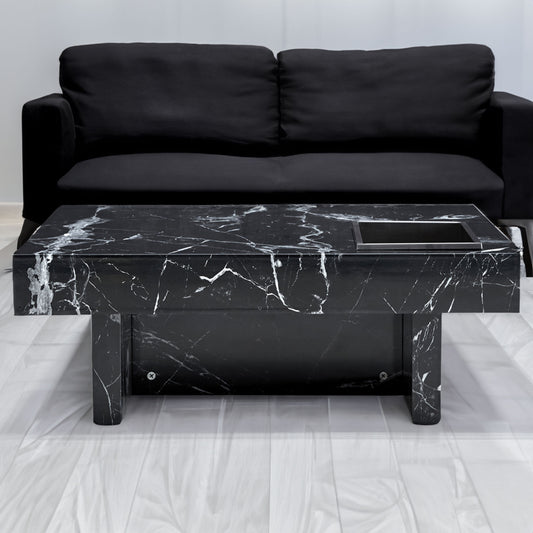 A modern and practical coffee table made of MDF material with black patterns