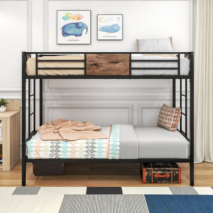 Bunk Bed Twin Over Twin Size Metal Bunk Bed with Ladder and Full-Length Guardrail Metal Bunk Bed Black