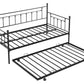 Metal double bed with ear shaft/sturdy/noise reduction/flexible ear shaft/retro style/no need for spring box (Black)