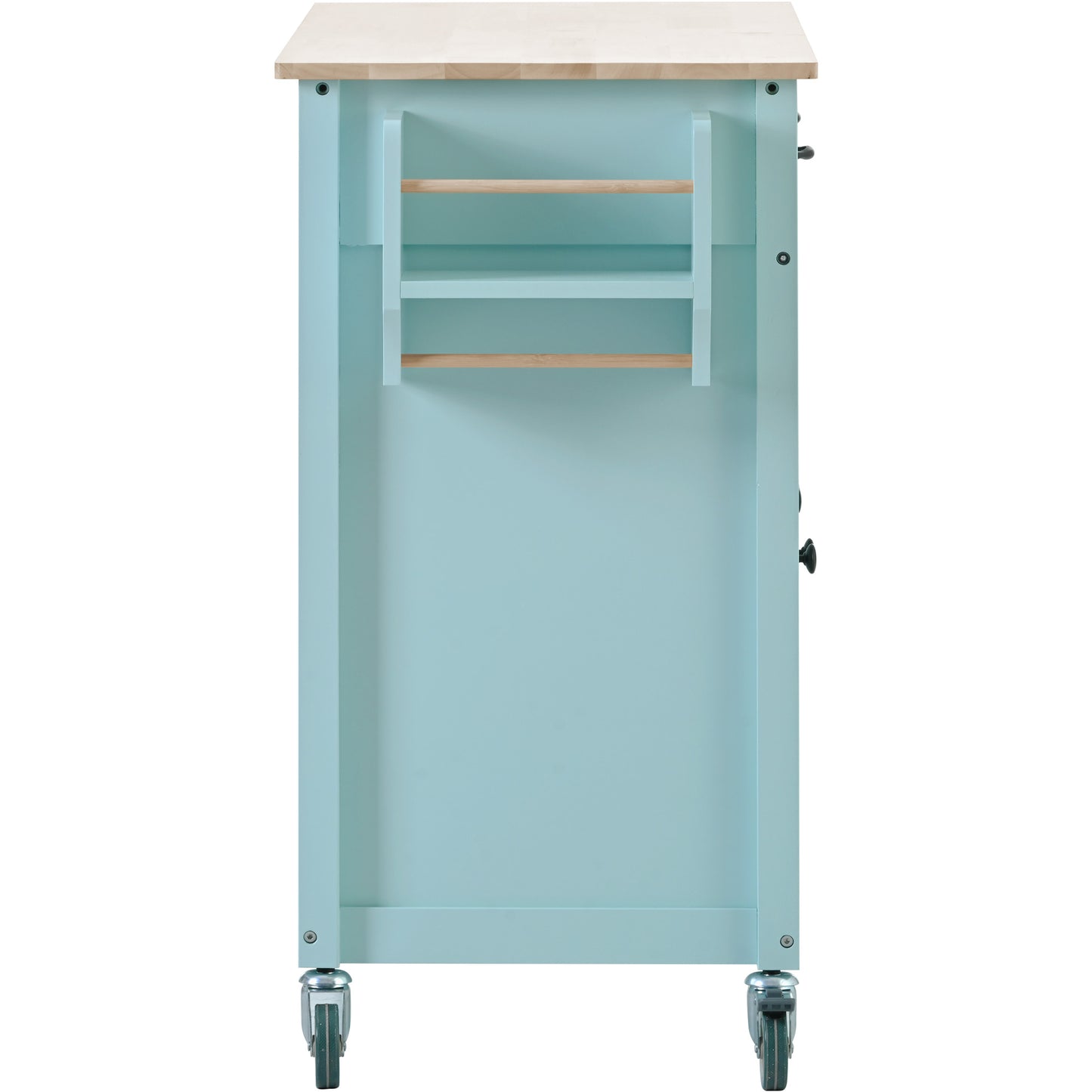 Kitchen Island Cart with 4-Door Cabinet, 2 Drawers, and Locking Wheels, Solid Wood Top in Mint Green