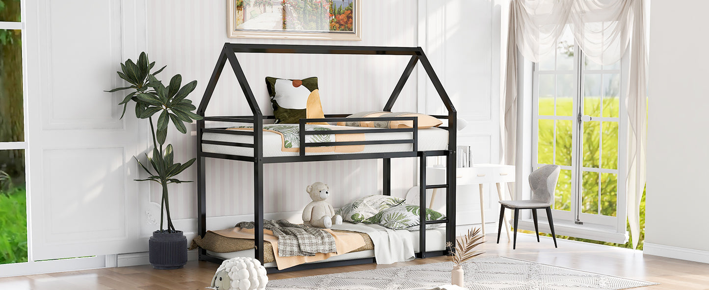 Twin over Twin House Bunk Bed with Built-in Ladder,Black