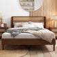 Modern Cannage Rattan Wood Platform Queen Bed, Walnut Finish for Stylish Bedrooms