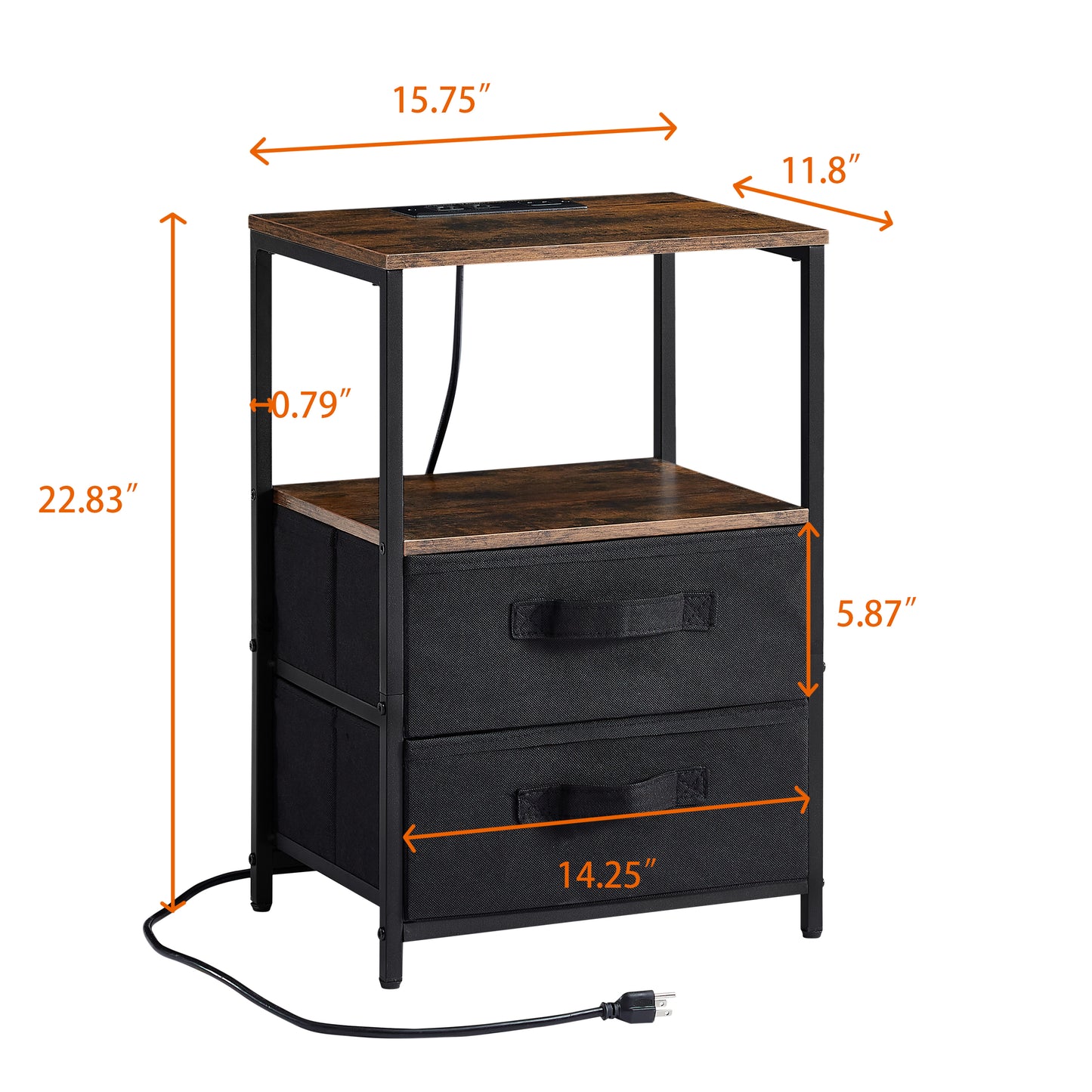 Tea Table with Charging Station, USB Port, Socket, and 2 Drawers, Perfect for Bedside Use