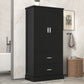 Mueble de baño alto con dos puertas y cajones, estante ajustable, tablero MDF, color negro