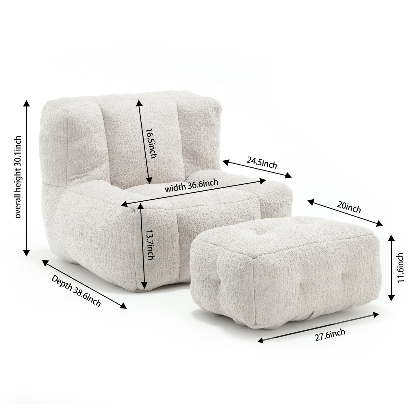 Fluffy bean bag chair Super soft couch chair with memory foam and footstool Indoor modern focus bean bag chair