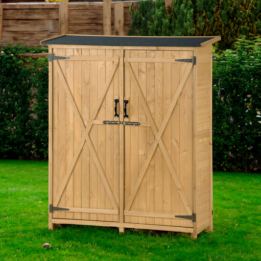 Outdoor 5.3ft Hx4.6ft L Wood Storage Shed Tool Organizer,Garden Shed, Storage Cabinet with Waterproof Asphalt Roof Natural