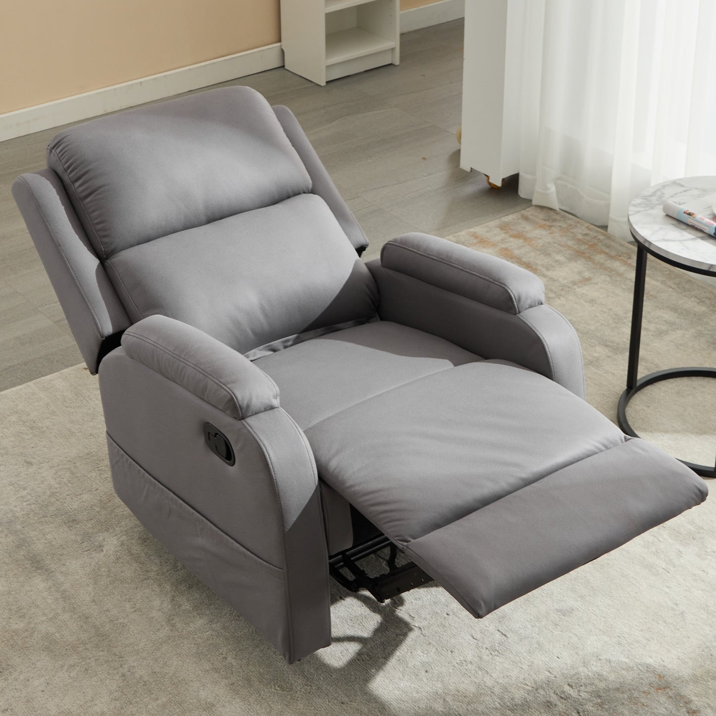 PU leather recliner massage chair with adjustable leg positions at the back, easy to reach side buttons - gray