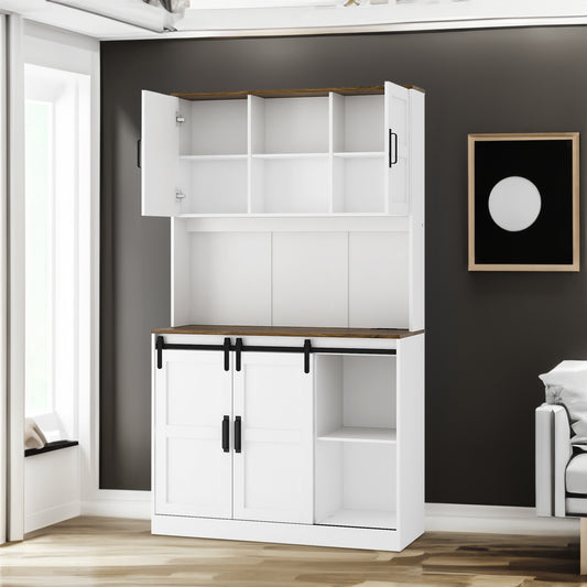 Farmhouse Bar Cabinet with Sliding Barn Door White