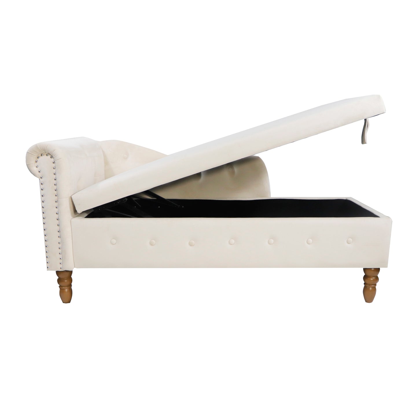 Beige Chaise Lounge Indoor Velvet Lounge Chair for Bedroom with Storage & Pillow Modern Upholstered Rolled Arm Chase Lounge