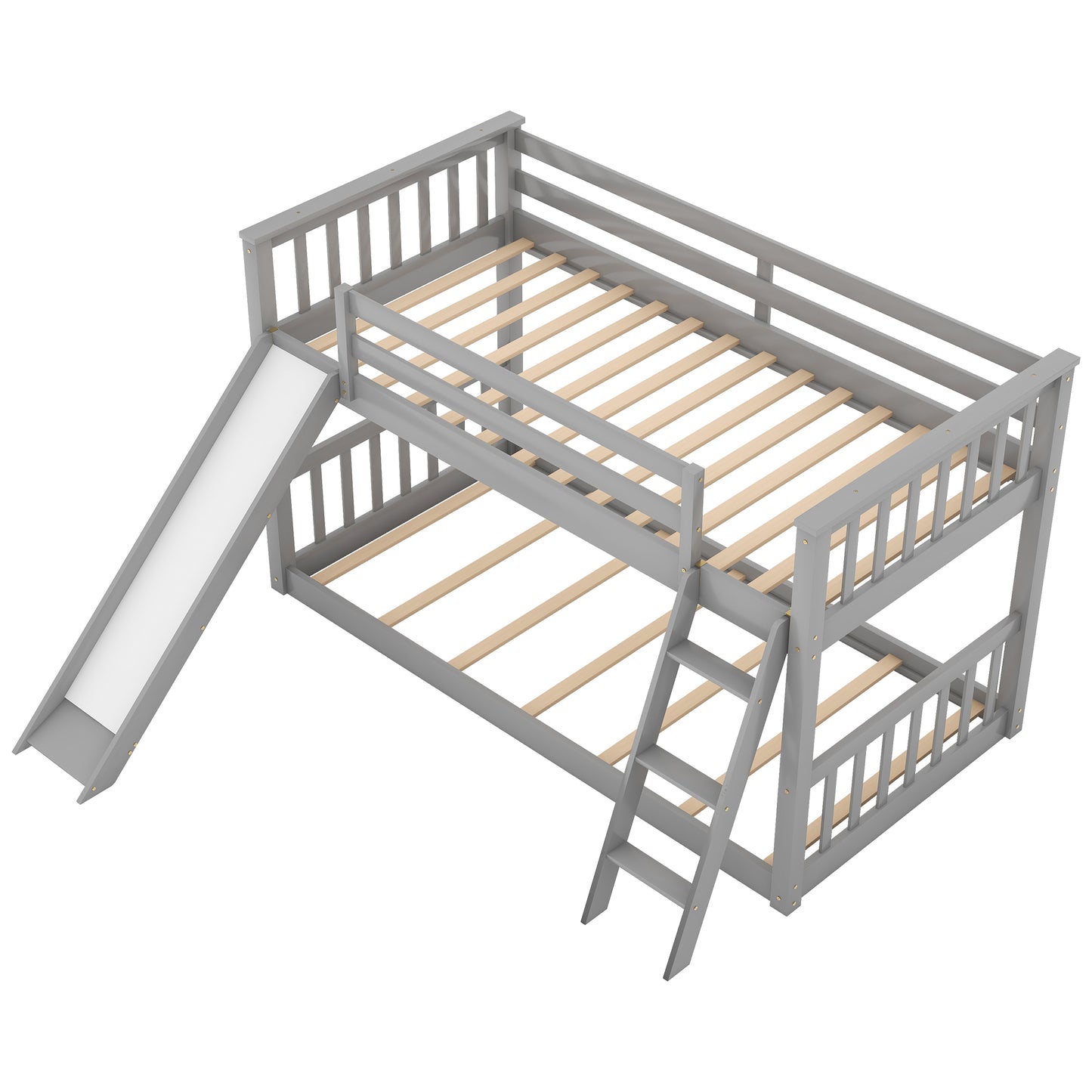 Twin over Twin Bunk Bed with Convertible Slide and Ladder  Gray