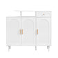 ON-TRANS Elegant Shoe Cabinet with Arched Doors and Drawers, Storage Side Panels, Adjustable Shelves and Solid Wood Legs, White