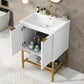 Bathroom Vanity with Sink, Bathroom Vanity Cabinet with Two Doors and Gold Metal Frame, Open Storage Shelf, White