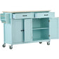 Kitchen Island Cart with 4-Door Cabinet, 2 Drawers, and Locking Wheels, Solid Wood Top in Mint Green