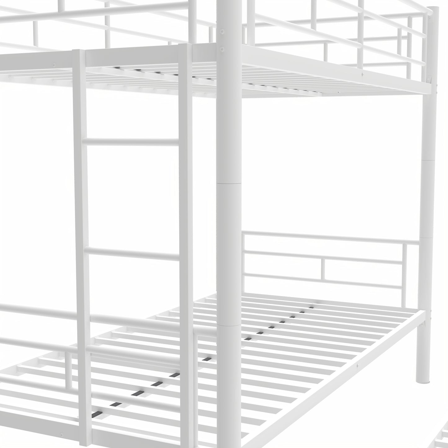 Heavy-duty Sturdy Meta Twin over Twin with Trundle Bunk Bed/l/ Noise Reduced/ Safety Guardrail/No Box Spring Needed,White