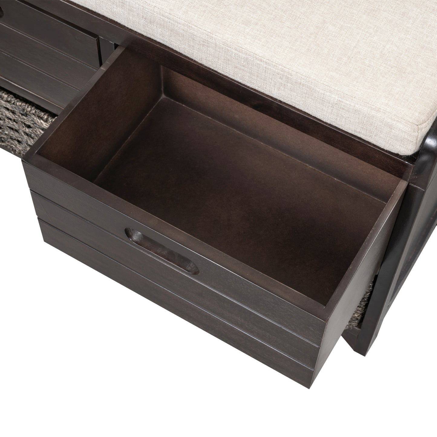 TREXM Storage Bench with Removable Basket and 2 Drawers, Fully Assembled Shoe Bench in Espresso Finish