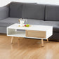 Rattan Coffee table sliding door for storage solid wood legs White