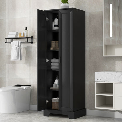 Storage Cabinet with Two Doors for Bathroom, Office, Adjustable Shelf, MDF Board, Black