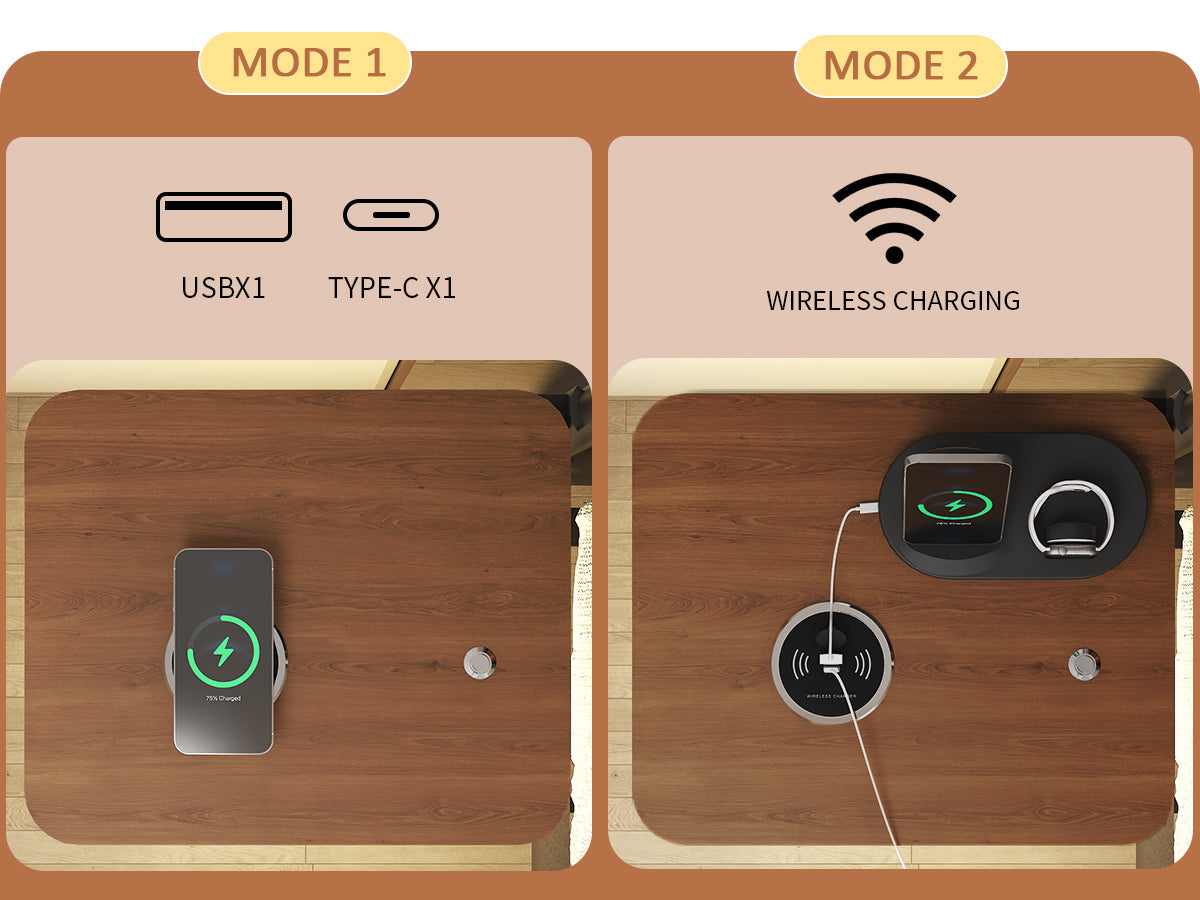 King Size Metal Bed Frame with Upholstered Headboard, with wireless charging and USB A & USB C, Touch LED light Vintage Brown