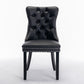 Tufted Solid Wood Contemporary PU and Velvet Upholstered Dining Chair with Wood Legs Nailhead Trim 2-Pcs Set Black+Gray