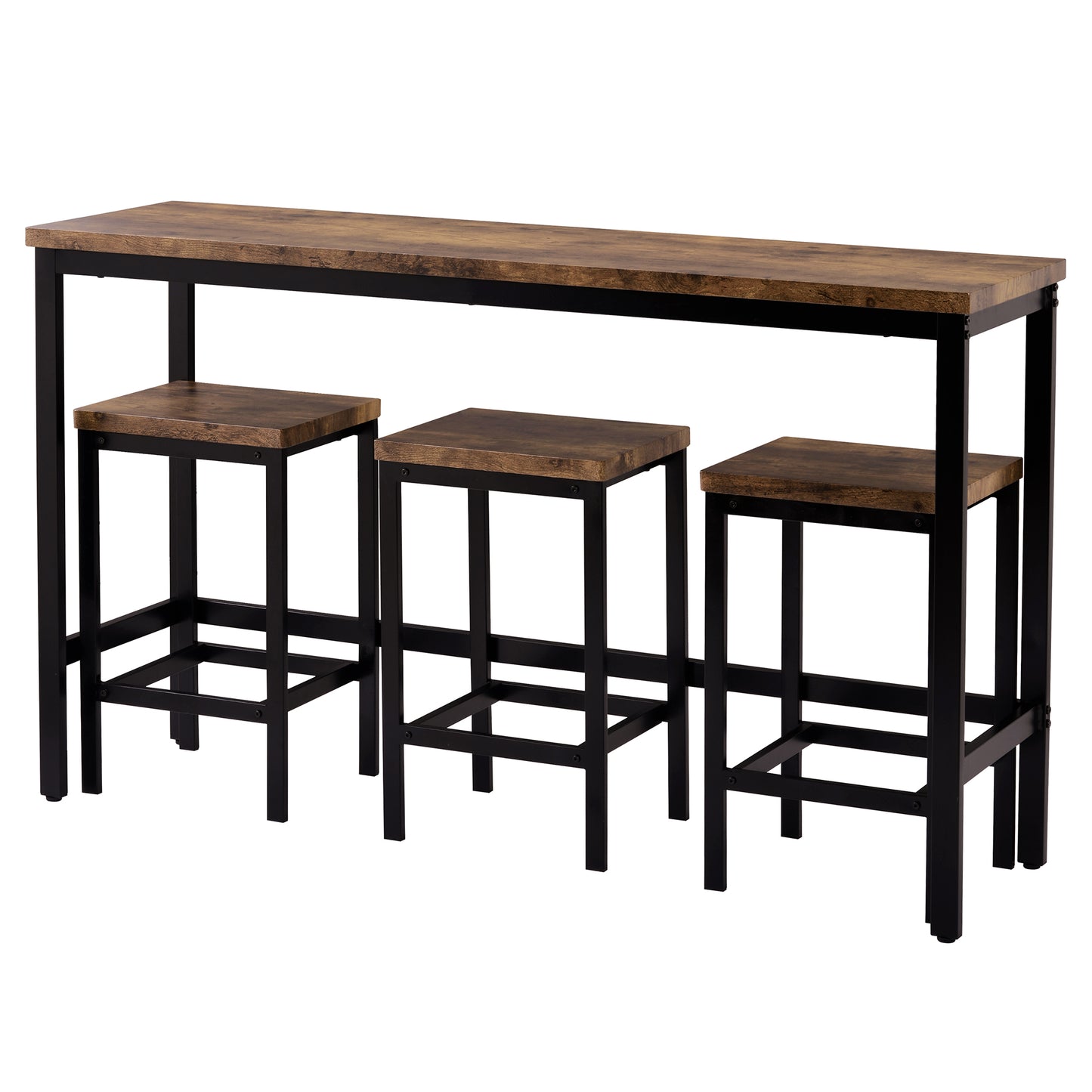 TOPMAX Counter Height Extra Long Dining Table Set with 3 Stools, Pub Kitchen Set in Brown