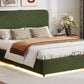 Large hydraulic storage bed with soft cushion lifting storage bed with RGB LED lights, Bluetooth speaker lychee velvet, green