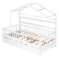 Wooden Twin Size House Bed with Trundle Kids Bed with Shelf White