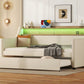 Twin Size Daybed with Trundle, Upholstered Daybed with Charging Station and LED Lights, Beige