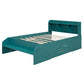 Wood Full Size Platform Bed with 2 Drawers, Storage Headboard and Footboard, Dark Green