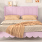 Full Size Wood Platform Bed Frame, Retro Style Bed with Rectangular Headboard,No Need Box Spring,Pink