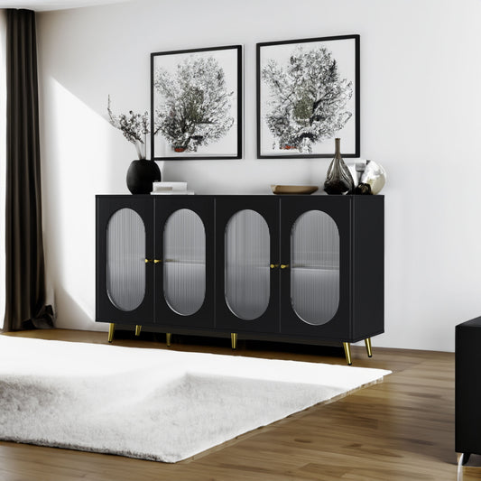 Modern Accent Sideboard Cabinet with Acrylic Doors, Freestanding Storage Cupboard in Black Finish