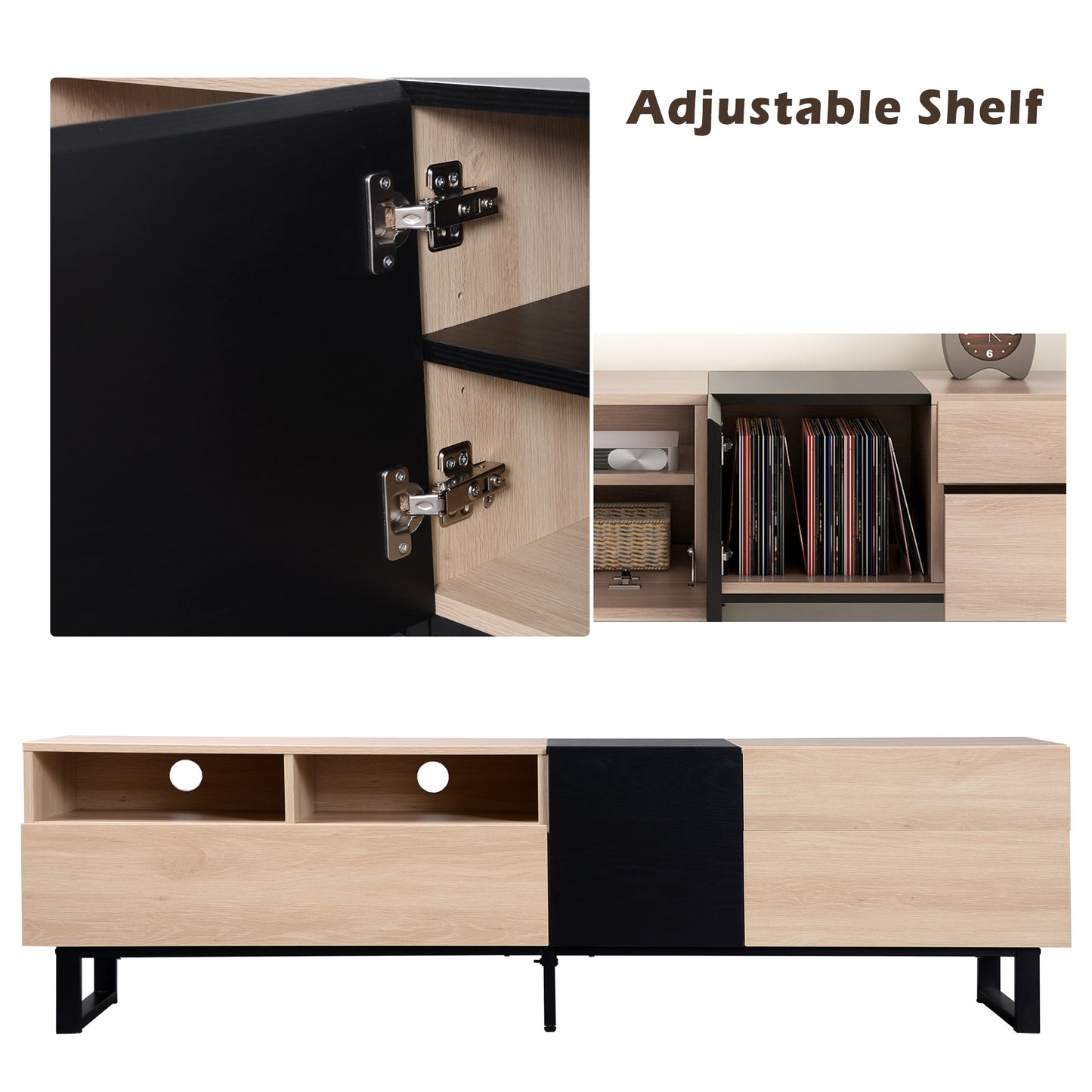 Modern TV Stand for 80'-Inch TVs, Double Storage Space Media Console, Table Entertainment Center with Drop Down Door