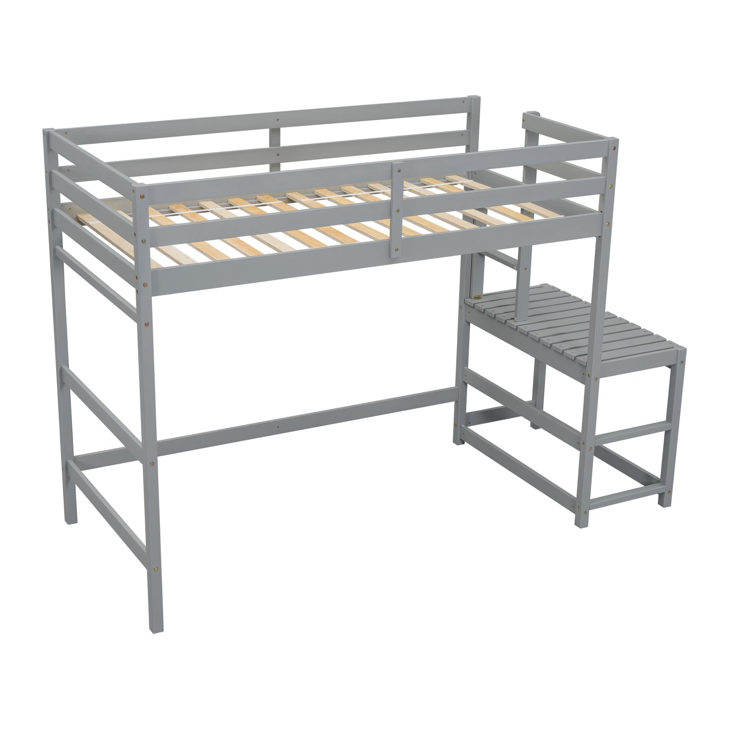 Twin High Loft Bed with Ladder landing Platform, Ladders, Guardrails,Grey