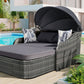 GO 79.9" Outdoor Sunbed with Adjustable Canopy, Double Lounge in Gray Wicker and Cushion