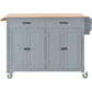 Kitchen Island Cart with Solid Wood Top and Locking Wheels, 54.3-Inch Width in Grey Blue