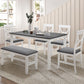 TOPMAX 6-Piece Wood Dining Table Set with Upholstered Bench and 4 Chairs, Farmhouse Style in Gray and White