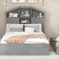 Full Size Wood Platform Bed with House-shaped Storage Headboard and 2 Drawers Gray