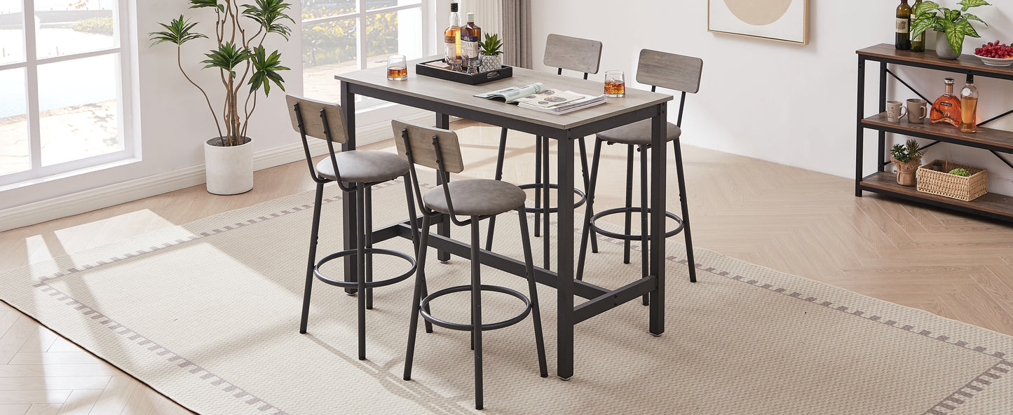 Bar Table Set with 4 Bar stools PU Soft seat with backrest Grey 47.24'' L x 23.62'' W x 35.43'' H