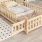 Twin House-Shaped Headboard Floor Bed with Fence Natural