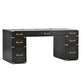 70-Inch Classic Executive Desk with Metal Trim, 2 File Drawers, USB Ports, and Sockets, Black Finish