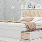 Wood Queen Size Platform Bed with Storage Headboard  Shelves and 4 Drawers  White