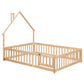 Full House-Shaped Headboard Floor Bed with Fence Natural