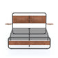 King Size Metal Bed Frame with Upholstered Headboard, with wireless charging and USB A & USB C, Touch LED light Vintage Brown