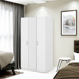 3 Door Wardrobe with Mirror, Armoire with Hanging Rod and 3 Fixed Shelves,White