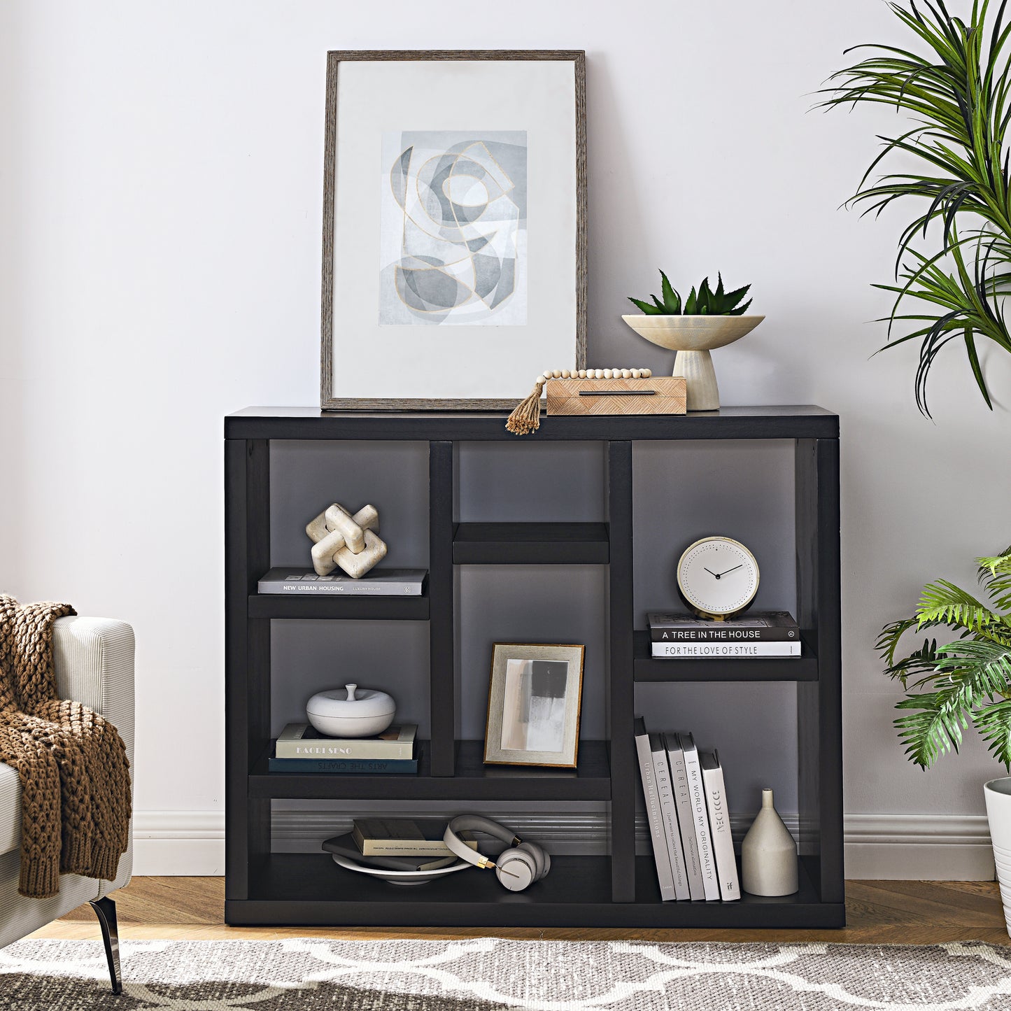 Open Wooden Open Shelf Bookcase Freestanding Display Storage Cabinet with 7 Cube Storage Spaces