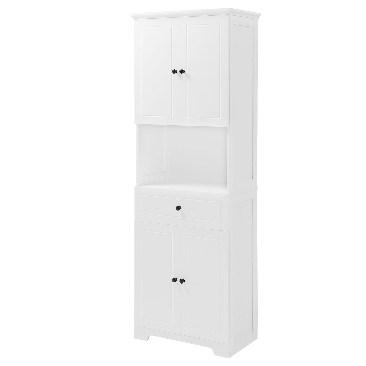 Tall Bathroom Cabinet with Four Doors, Large Storage Space Open Shelve, Upper Storage Cabinet, Whit