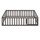 Twin Size Wood Floor Bed Frame with Fence and Door Walnut(OLD SKU :WF289661AAL)