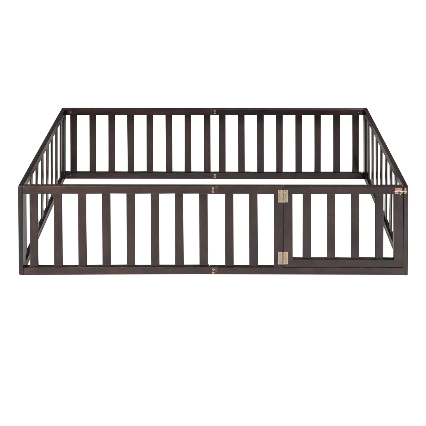 Twin Size Wood Floor Bed Frame with Fence and Door Walnut(OLD SKU :WF289661AAL)