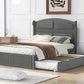 Wood Queen Size Platform Bed with Twin Size Trundle and 2 Drawers  Antique Gray