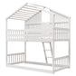 Twin over Twin House Bunk Bed with Roof , Window, Window Box, Door , with Safety Guardrails and Ladder,White