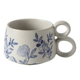 Hand-painted blue and white glazed mugs, retro rough pottery creative household water cups, underglaze colored coffee